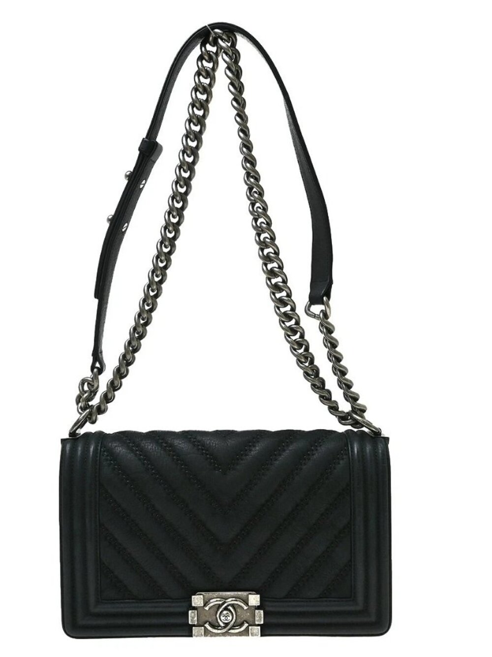 Best07 Boy Chanel Black Lambskin Chevron Medium Shoulder Bag RQ03562